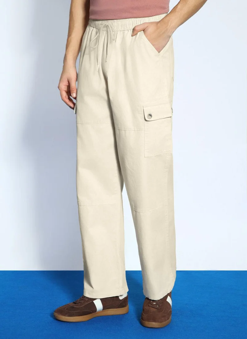 Urbano Fashion  Urbano Fashion Men's Cream Loose Baggy Fit Cargo Jogger Chino Pant with 6 Pockets Stretchable for Men | Best Price UAE